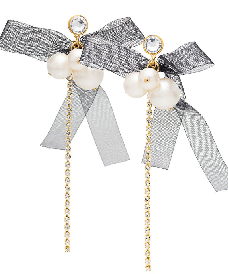 シフォンリボン×パールチェーン -ゴールドブラック- ※4/9~15迄に順次発送予定