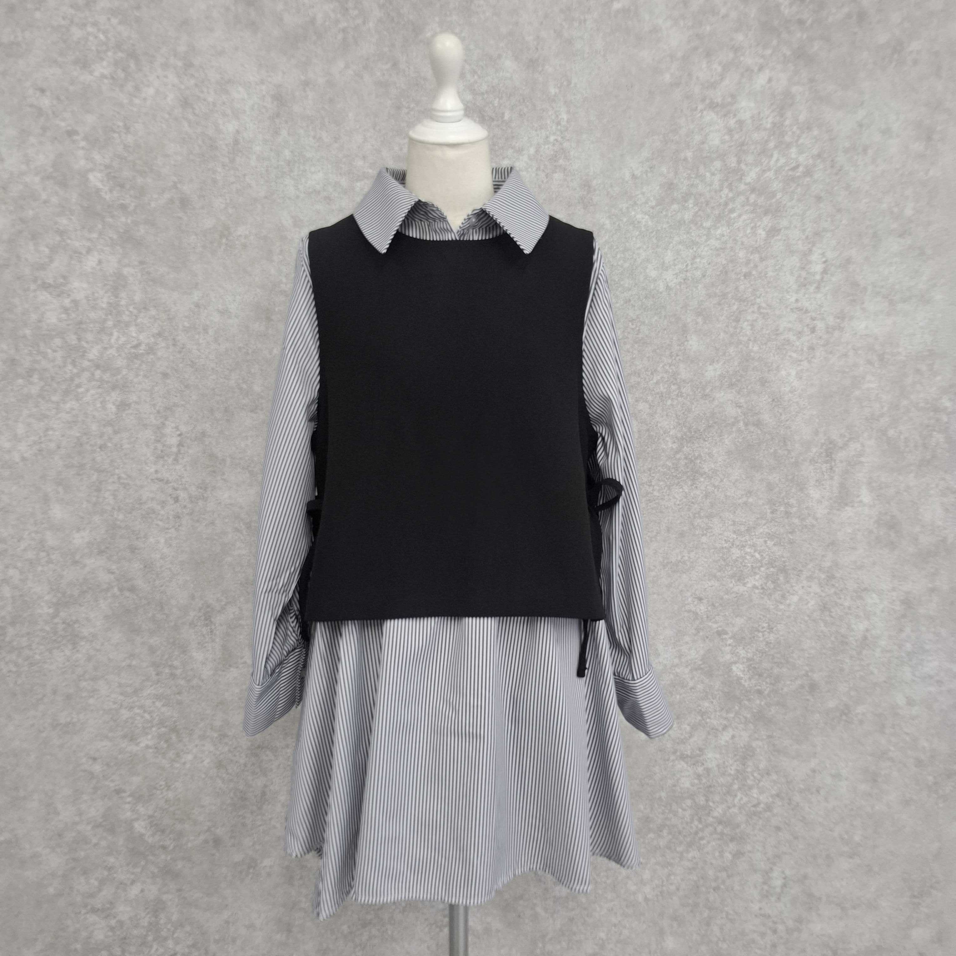 ストライプシャツアンサンブル -ブラック-※5/28〜6/3頃より順次配送予定