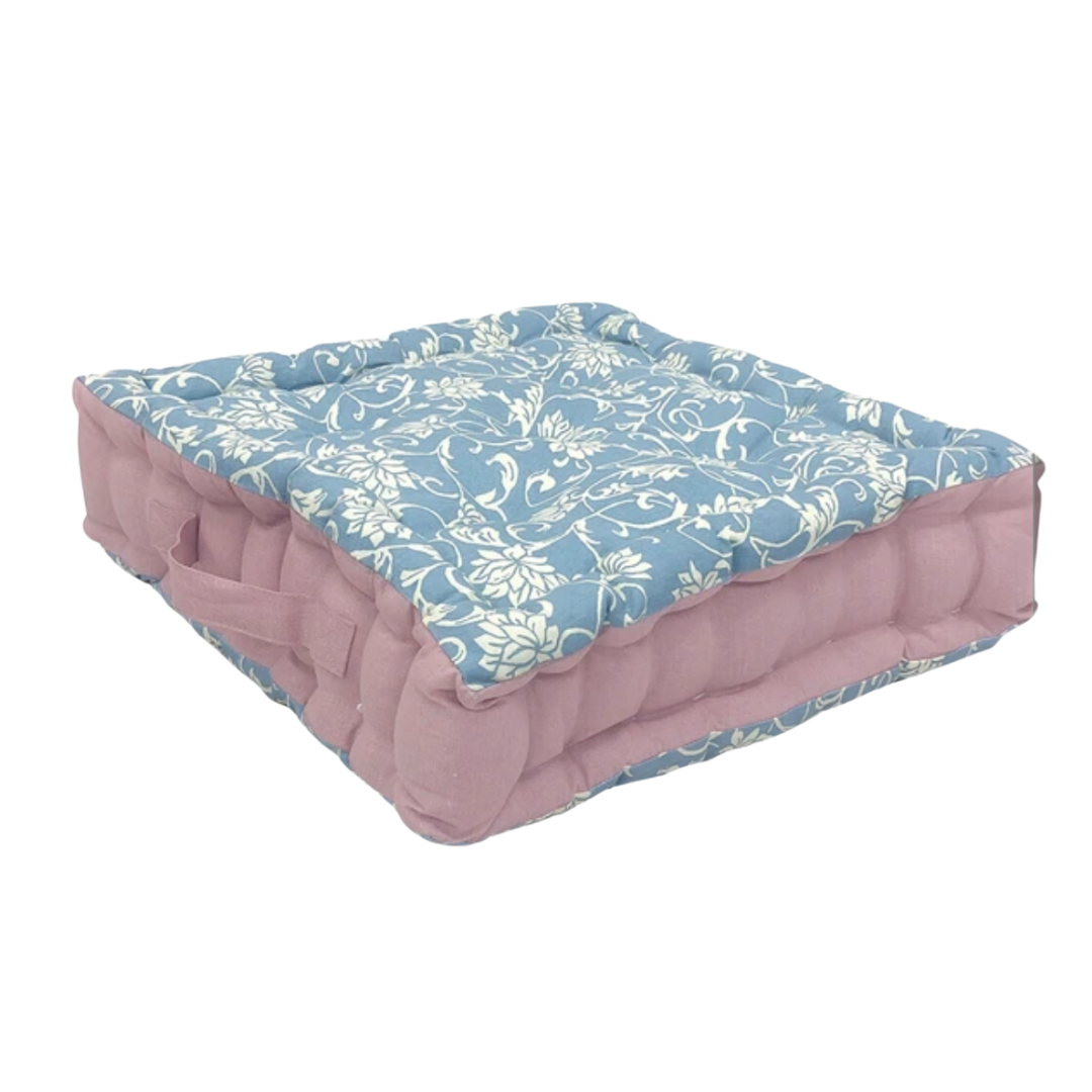 花柄スクエアシートクッション -ブルー- ※5/7〜13迄に順次発送予定