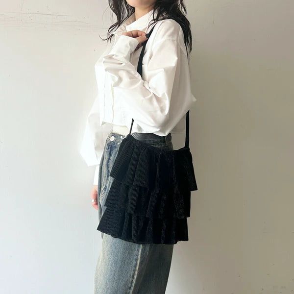 ラメプリーツティアードバッグ -ブラック- ※6/18~24迄に順次発送予定