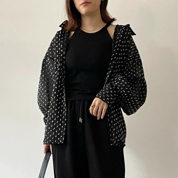 リボン付きオーガンジーシャツ -ブラック- ※7/2~7/8迄に順次発送予定