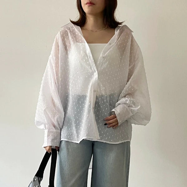 リボン付きオーガンジーシャツ -オフ- ※7/2~7/8迄に順次発送予定