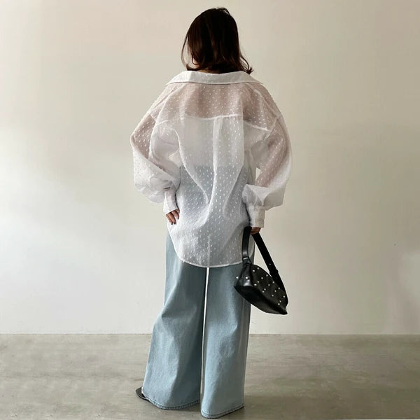 リボン付きオーガンジーシャツ -オフ- ※7/2~7/8迄に順次発送予定