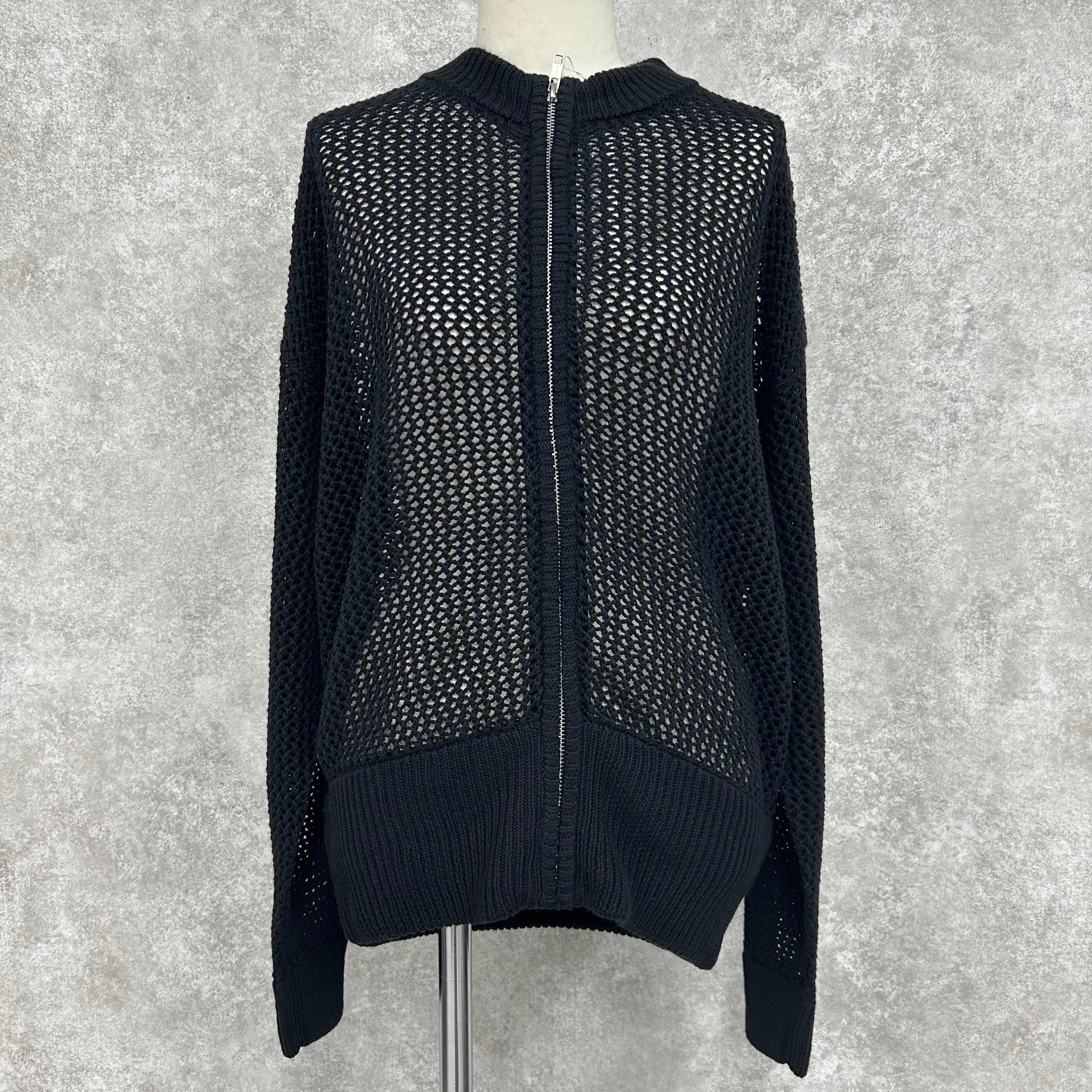 綿100%ジップ開きメッシュニットカーディガン -ブラック- ※1/28〜2/3頃より順次発送予定