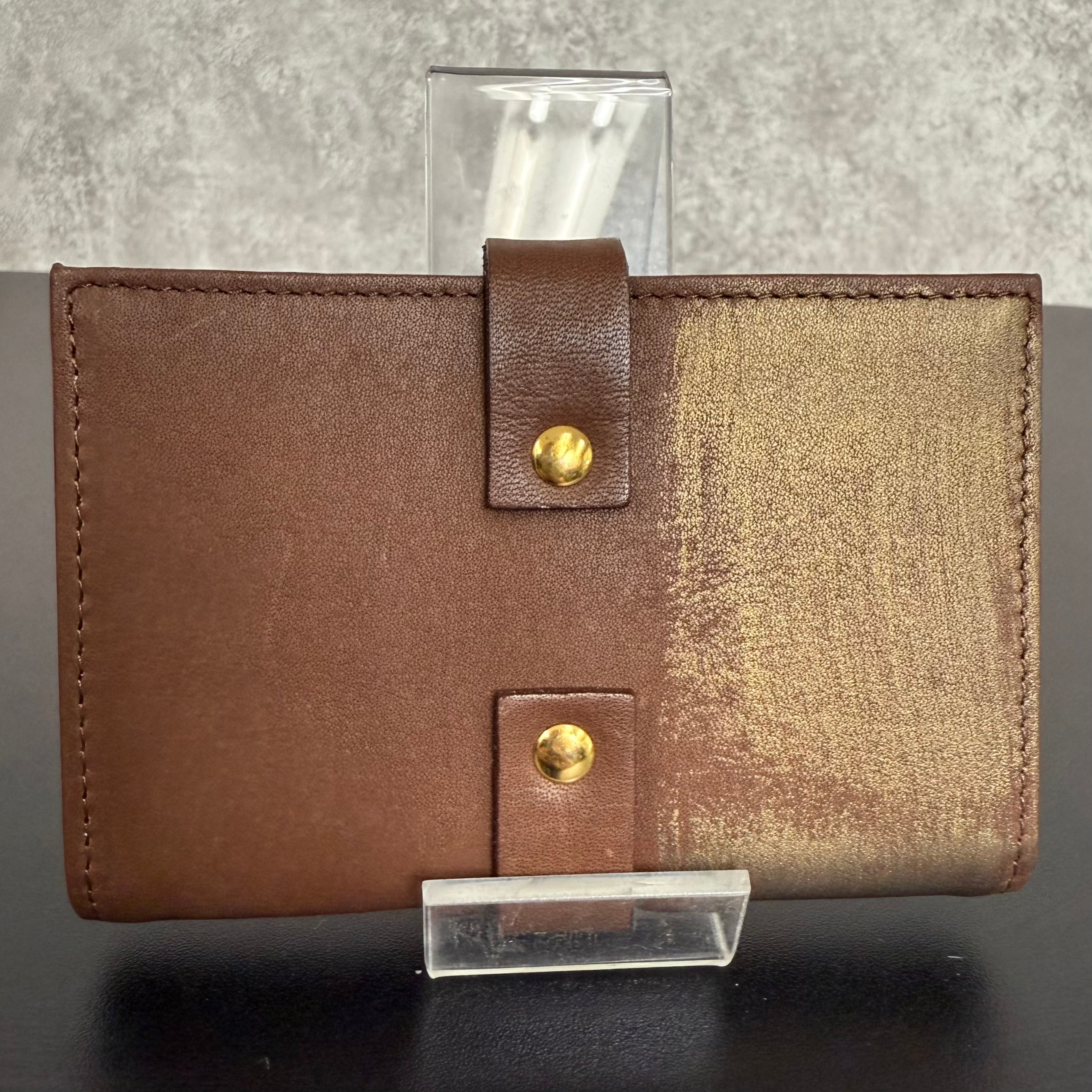 【MUL123】カードケース ‐ブラウン‐ オイルレザー 削りゴールド金具 ゴールドライン入り ※7/2〜7/12より事務所から順次発送予定