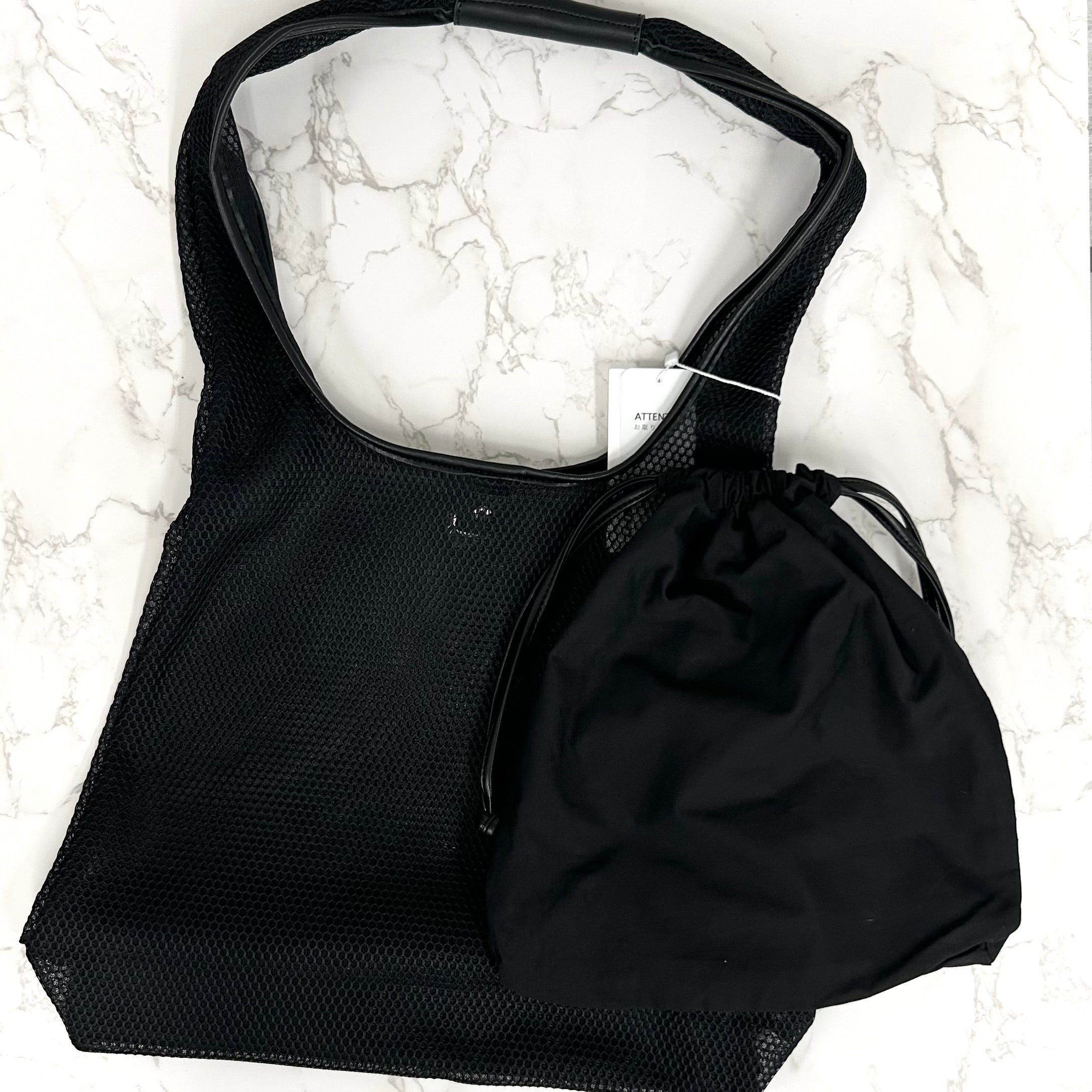 【開始5分セール🉐】巾着付きメッシュBAG -クロ- ※8/27〜9/2より順次発送