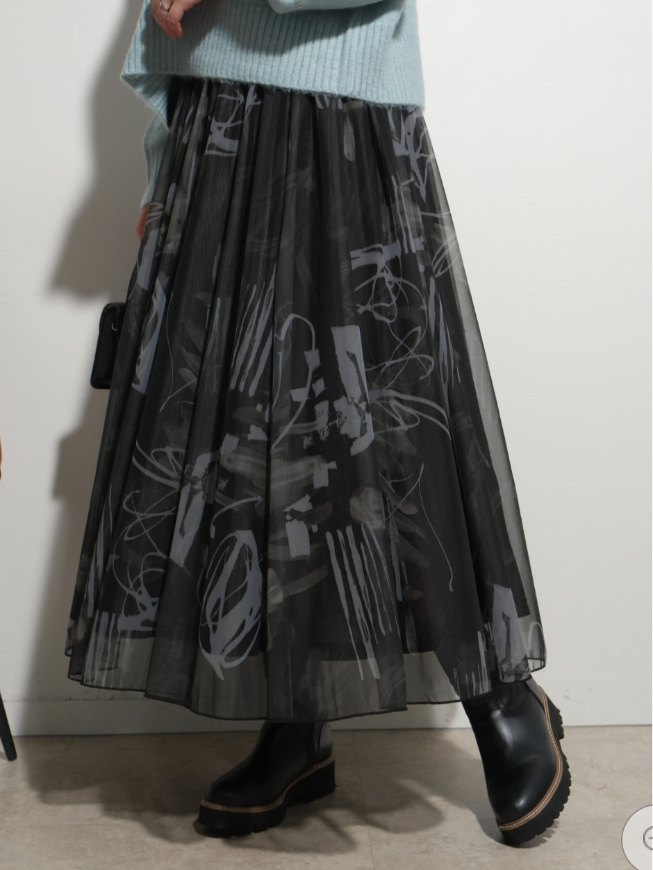 【Palm Riche】オリジナル柄シアースカート -ブラック- ※10/22-28頃より順次配送予定