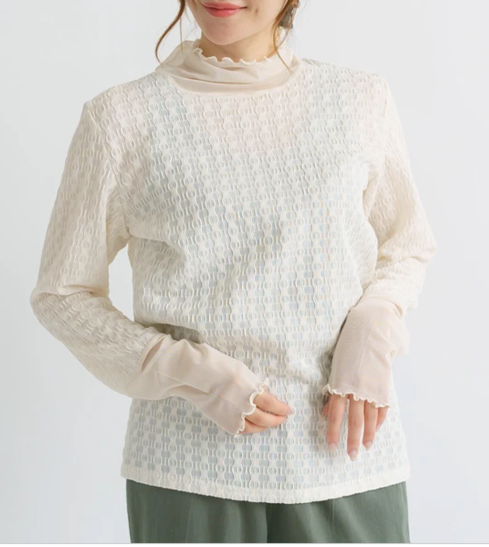【CIC4277-02】ジャガードカットソー×シアー切替PO -アイボリー- ※11/5-11頃より順次配送予定