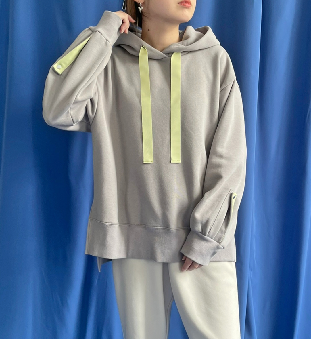 【 LHELBIE】配色テープ裏毛パーカ -グレー- ※1/14〜20頃より順次発送予定