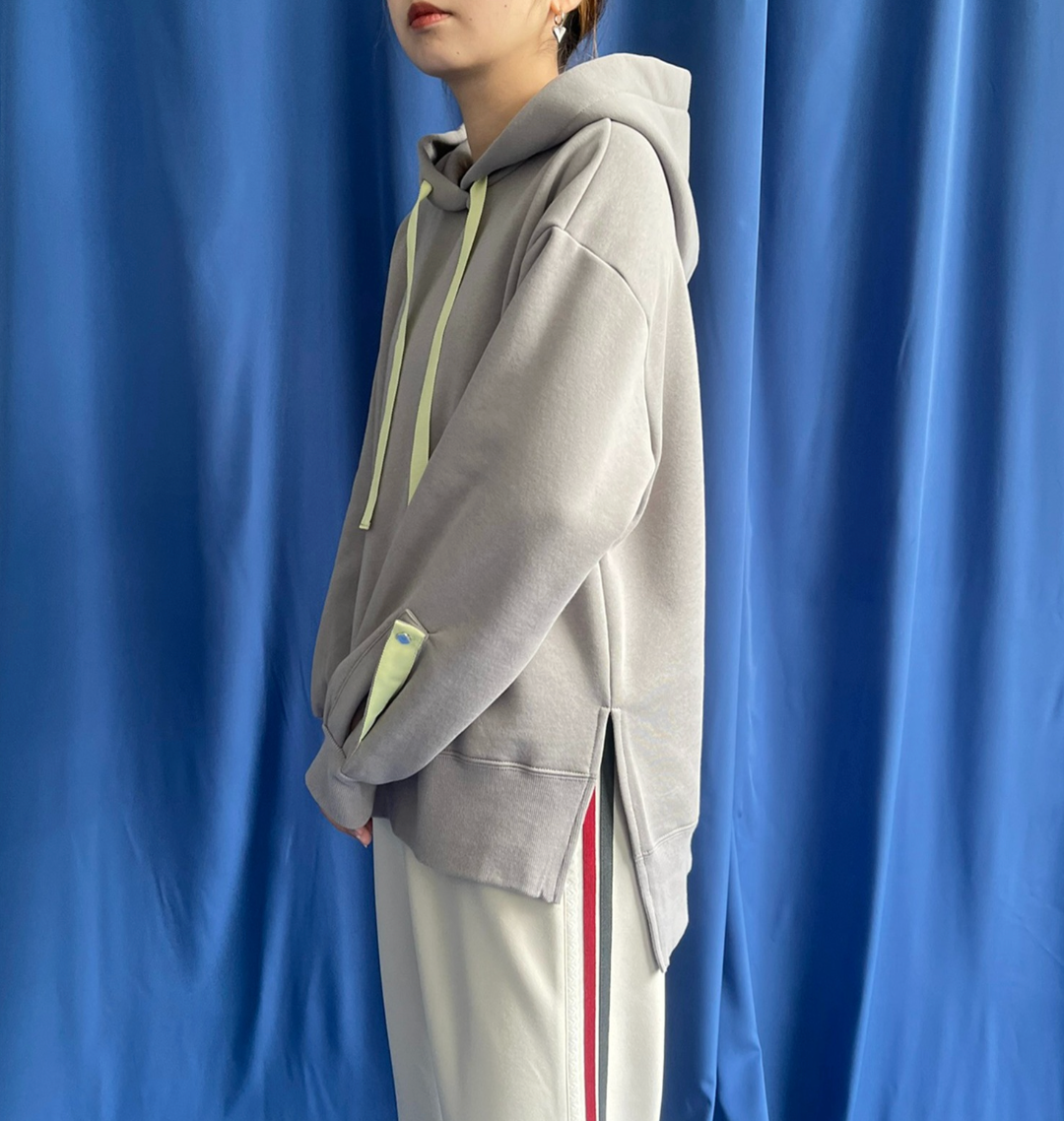 【 LHELBIE】配色テープ裏毛パーカ -グレー- ※1/14〜20頃より順次発送予定