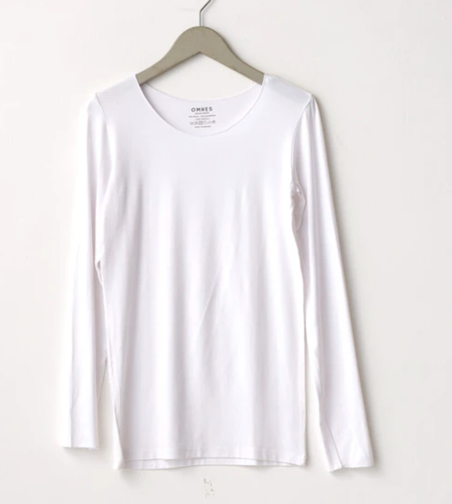 もっちりシルクタッチクルーネック長袖Tシャツカットソー ホワイト ※3/5~11頃より順次発送
