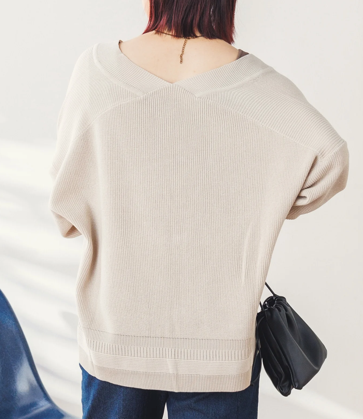 【hunch】麻タッチAC 12G 片畦編み Vネック -オフグレー- ※3/19~25迄に順次発送予定