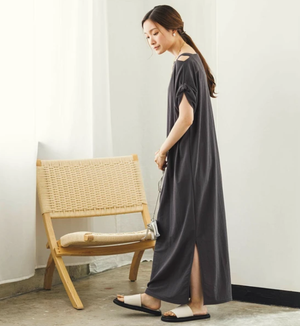 【hunch】アシンメトリーワンピース -チャコール- ※3月26日~4月1日迄に順次発送予定