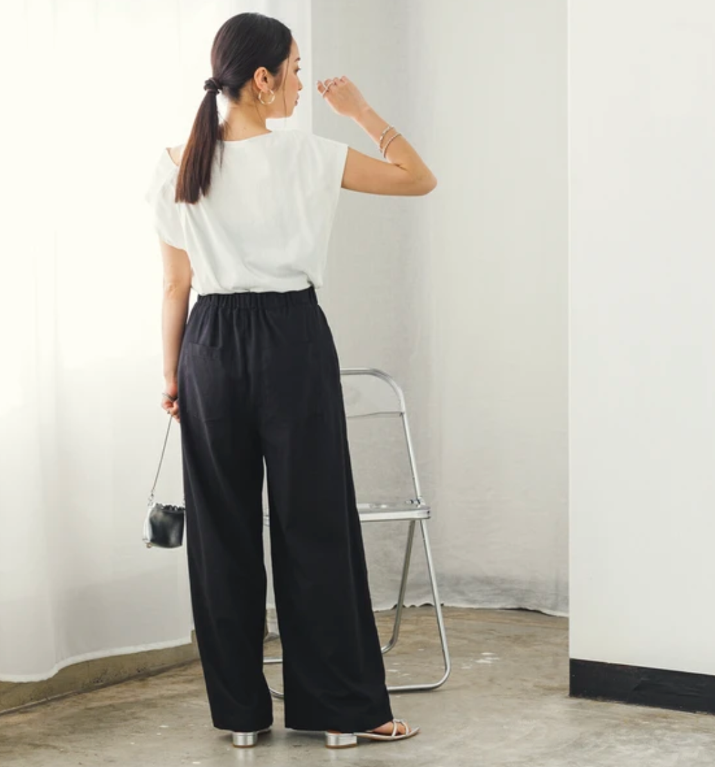 【hunch】USAコットンOE天竺 デザインショルダースリーブレストップス -オフホワイト- ※3月26日~4月1日迄に順次発送予定
