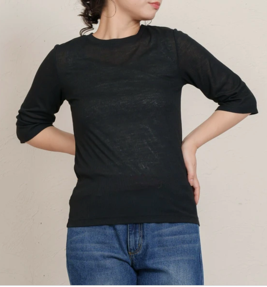 シアーリブ5分袖Tシャツ -ブラック- ※7/30〜8/5迄に順次発送予定