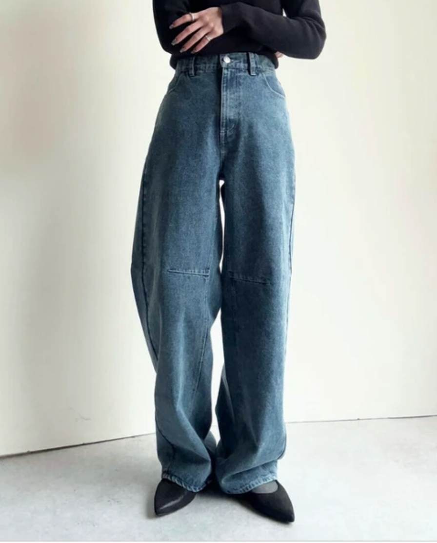 【2025春夏新作】デニムカーブパンツ/バレルパンツ ブルー※4/23~4/29迄に順次発送予定
