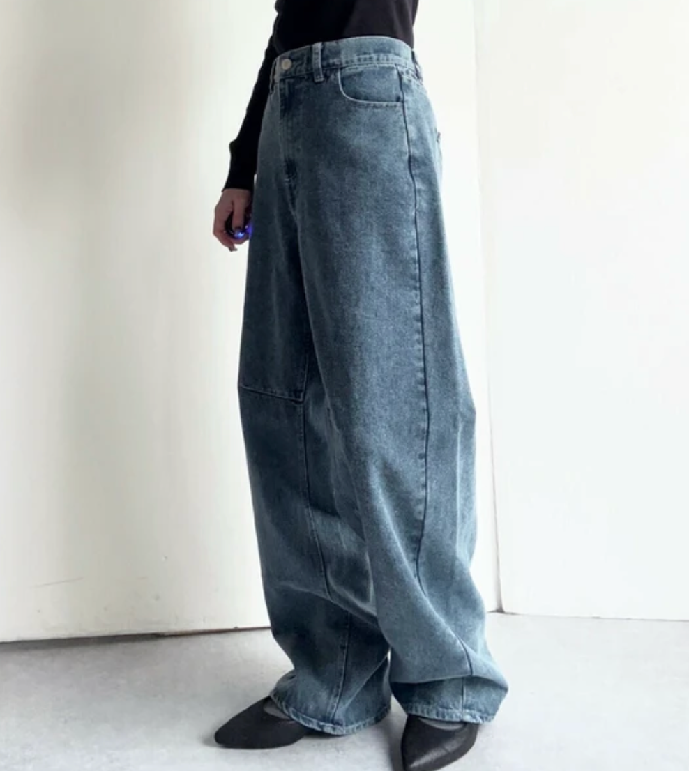 【2025春夏新作】デニムカーブパンツ/バレルパンツ ブルー※4/23~4/29迄に順次発送予定