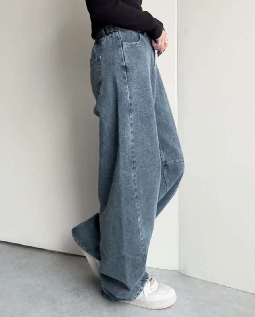 【2025春夏新作】デニムカーブパンツ/バレルパンツ ブルー※4/23~4/29迄に順次発送予定