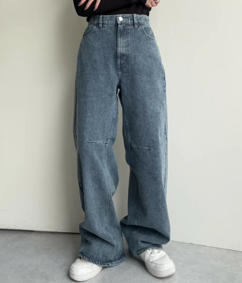 【2025春夏新作】デニムカーブパンツ/バレルパンツ ブルー※4/23~4/29迄に順次発送予定