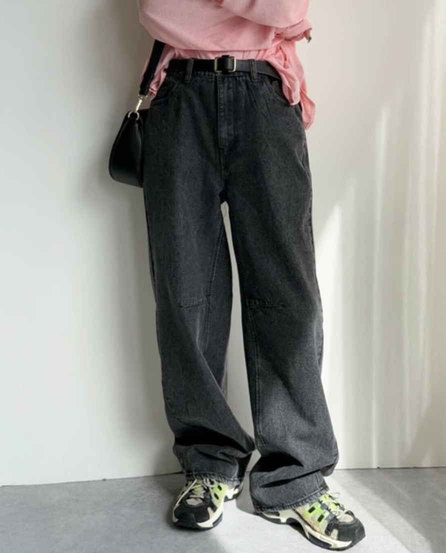 【2025春夏新作】デニムカーブパンツ/バレルパンツ ブラック ※4/23~4/29迄に順次発送予定