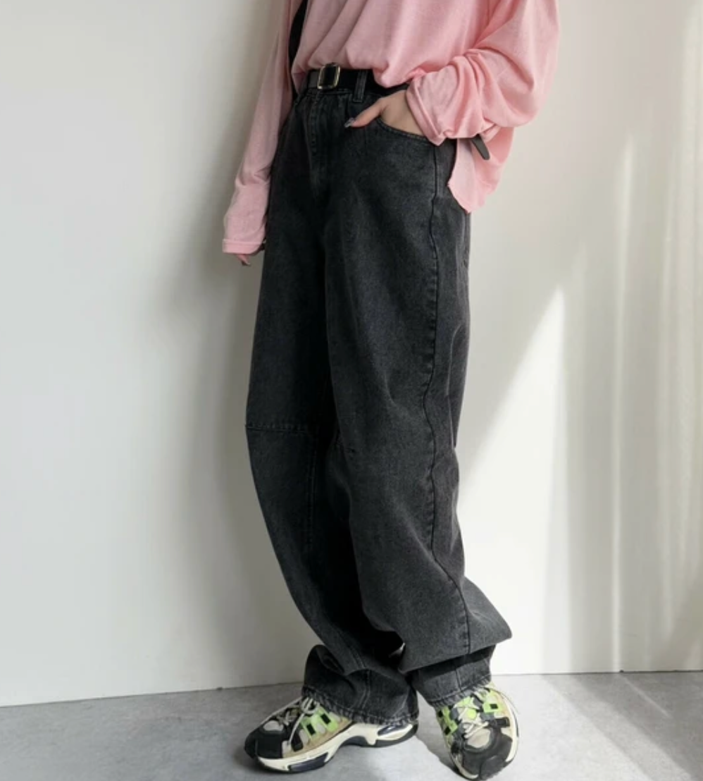 【2025春夏新作】デニムカーブパンツ/バレルパンツ ブラック ※4/23~4/29迄に順次発送予定