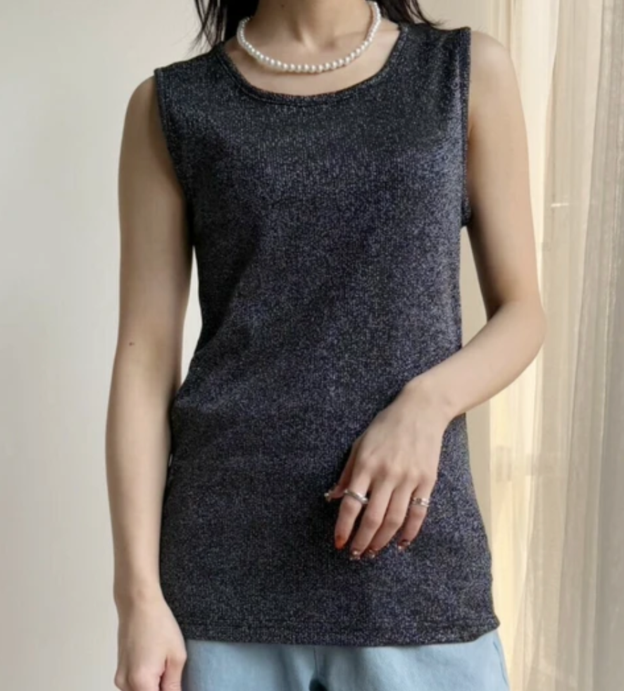 ラメシアーリブタンクトップ -ブラック- ※4/9~15迄に順次発送予定