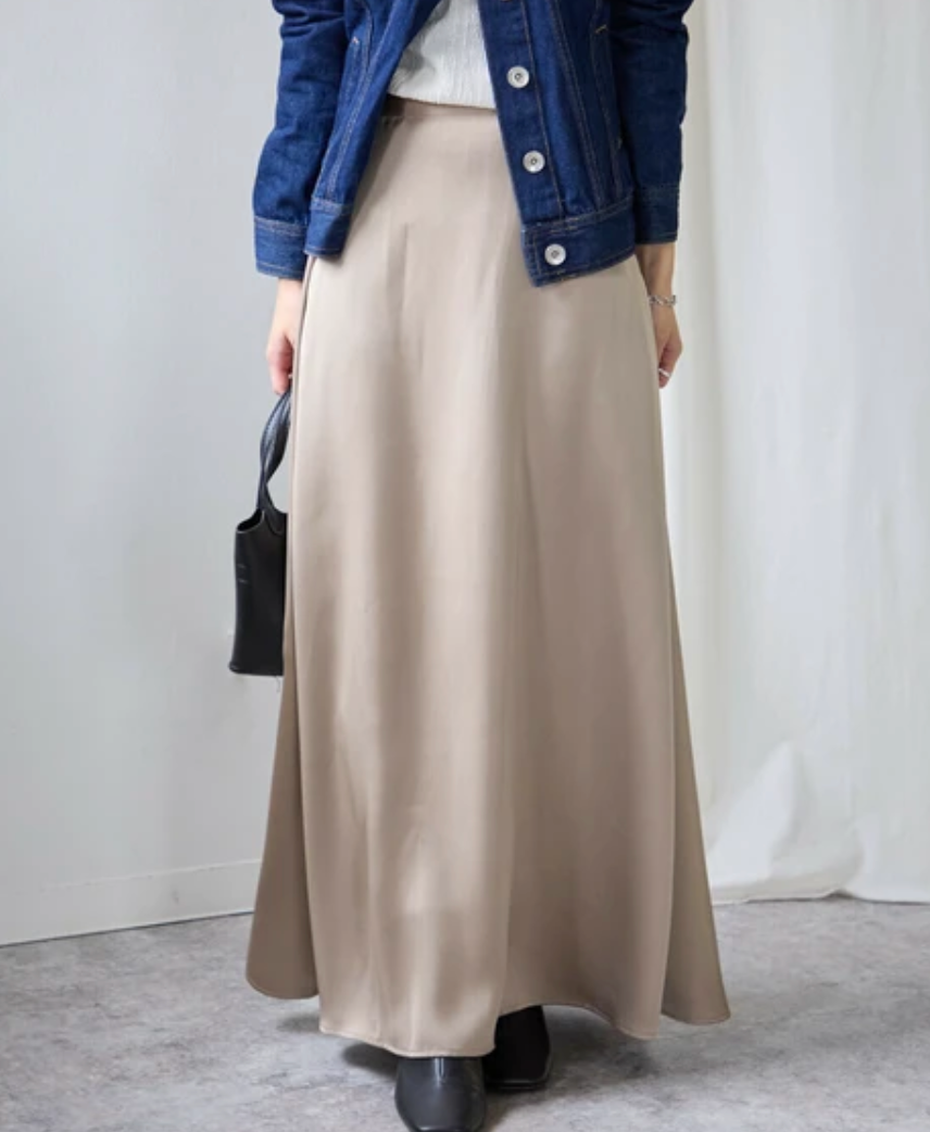 サテンナロースカート -グレージュ- ※4/9~15迄に順次発送予定