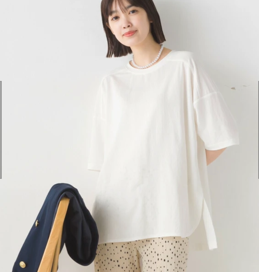 接触冷感レーヨンナイロンオーバーサイズ半袖プルオーバーTシャツ -ホワイト- ※5/28〜6/3頃より順次配送予定
