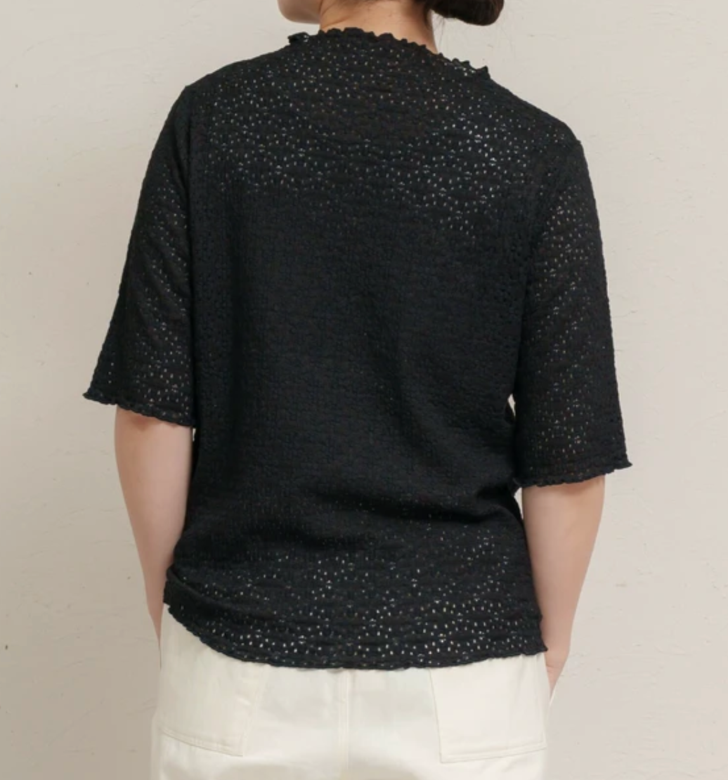 ストレッチレース5分袖プルオーバー -ブラック- ※5/21〜27頃より順次配送予定