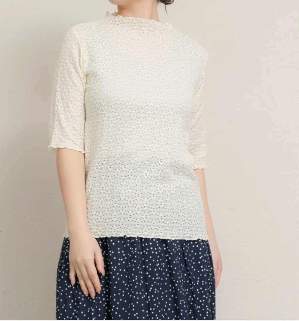 ストレッチレース5分袖プルオーバー -オフホワイト- ※5/7〜13迄に順次発送予定