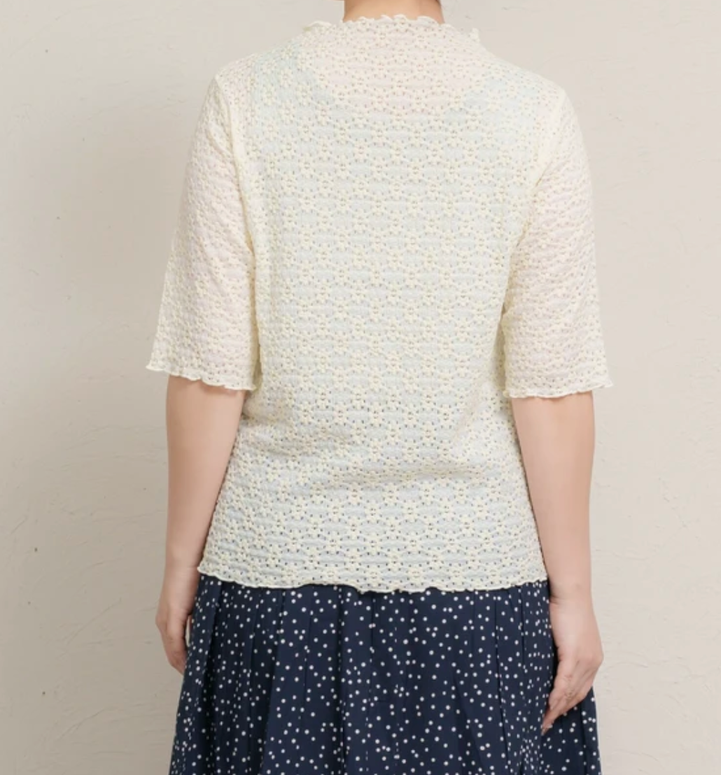 ストレッチレース5分袖プルオーバー -オフホワイト- ※5/7〜13迄に順次発送予定