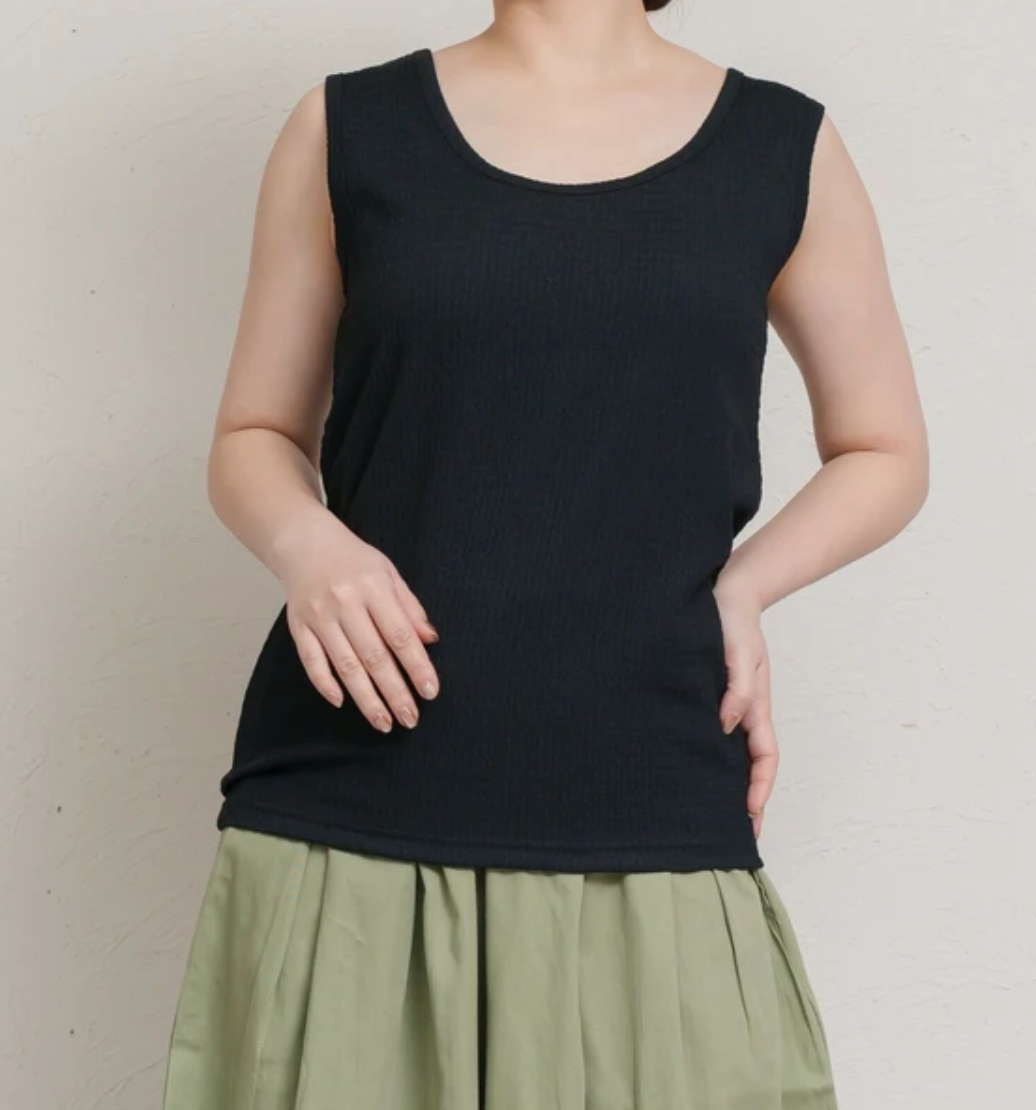 ストレッチジャガード2Wayタンクトップ -ブラック- ※7/9〜15迄に順次発送予定