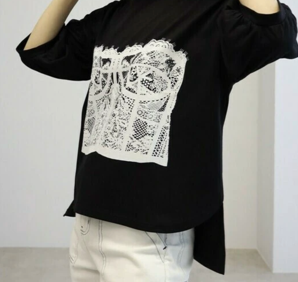 袖シャーリングTシャツ -ブラック- ※7/9〜15迄に順次発送予定