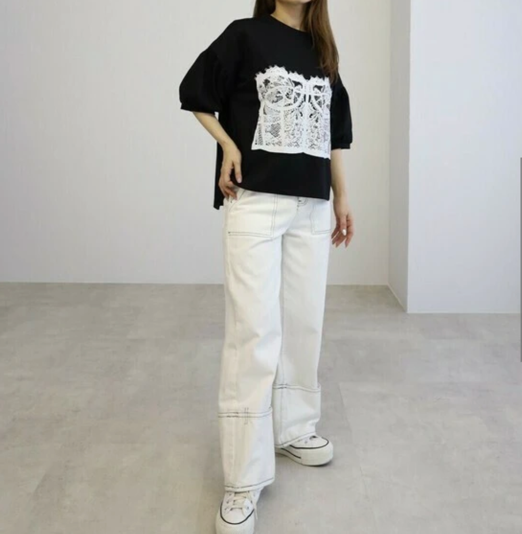 袖シャーリングTシャツ -ブラック- ※7/9〜15迄に順次発送予定