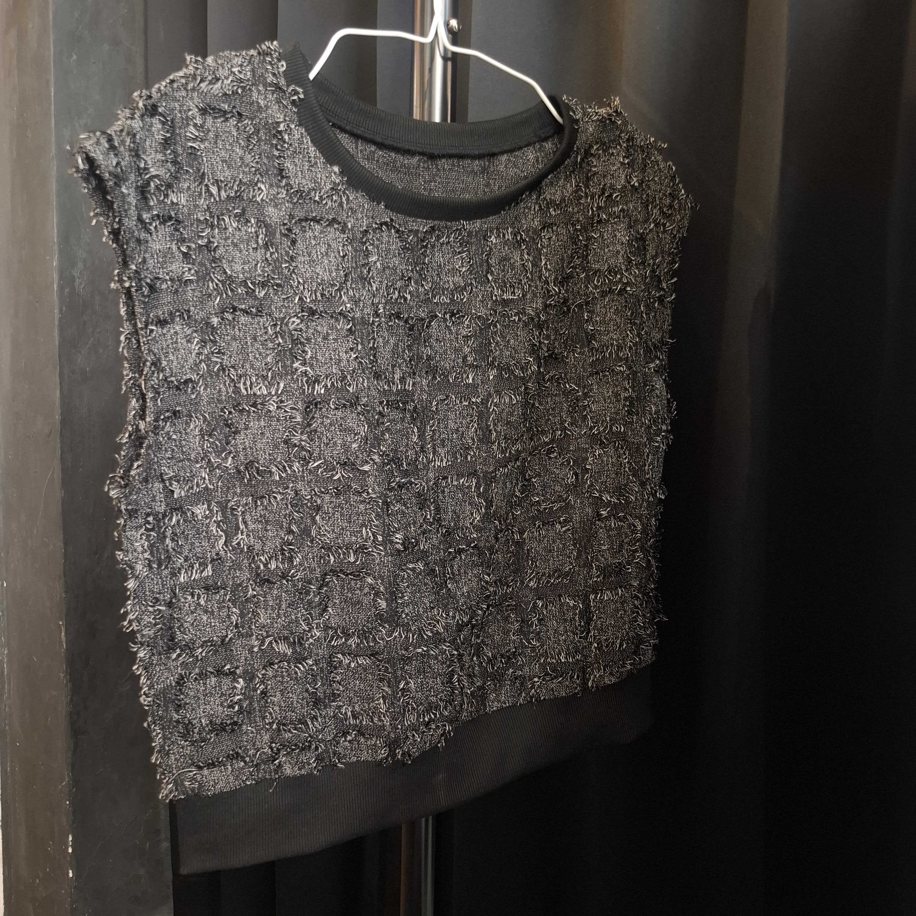 【terrace】フリンジブロックチェックベスト -ブラック- ※5/28~6/3迄に順次発送予定