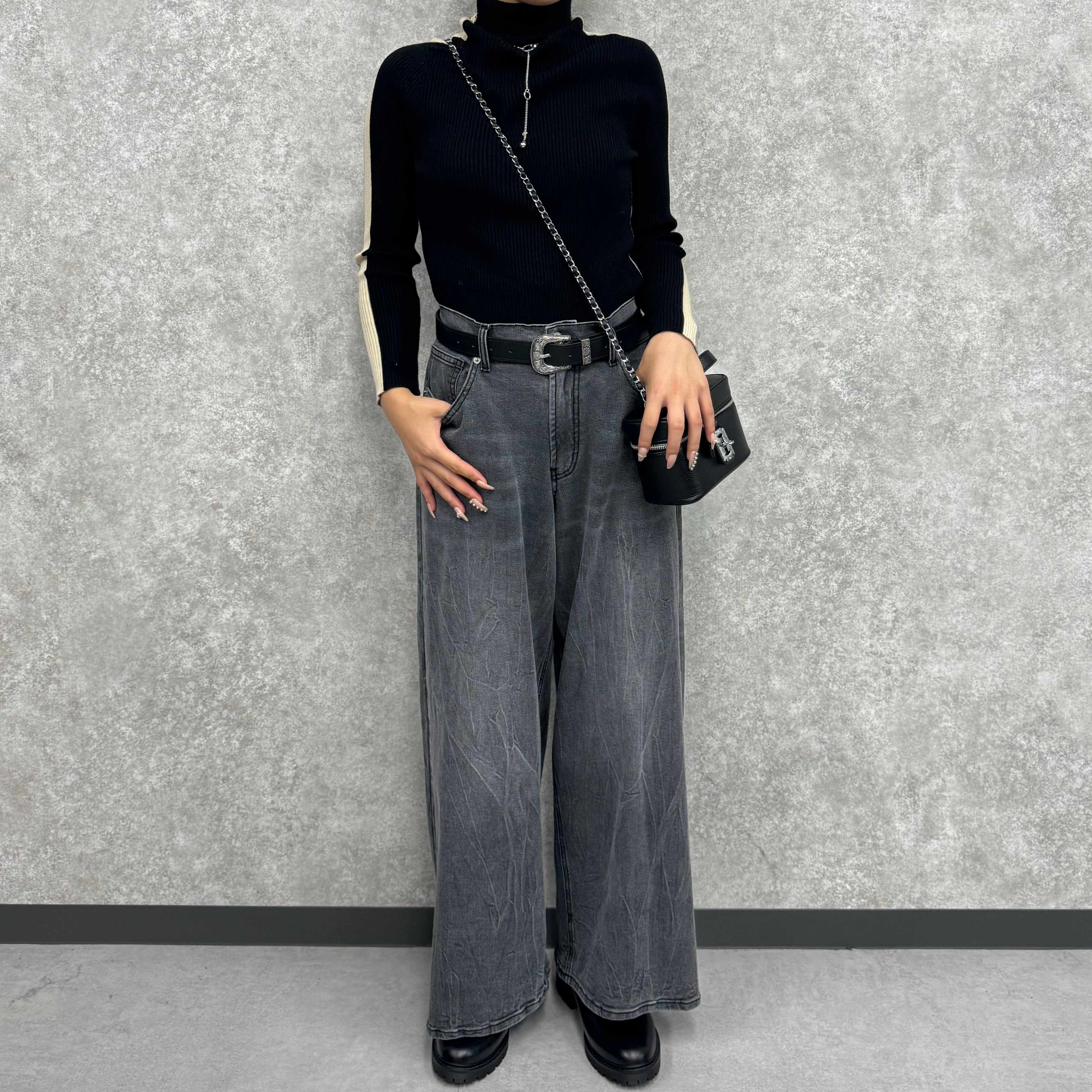 【PRIORITY】ワイドデニムスパンツ ブラック 38サイズ ※9月中旬より順次発送予定