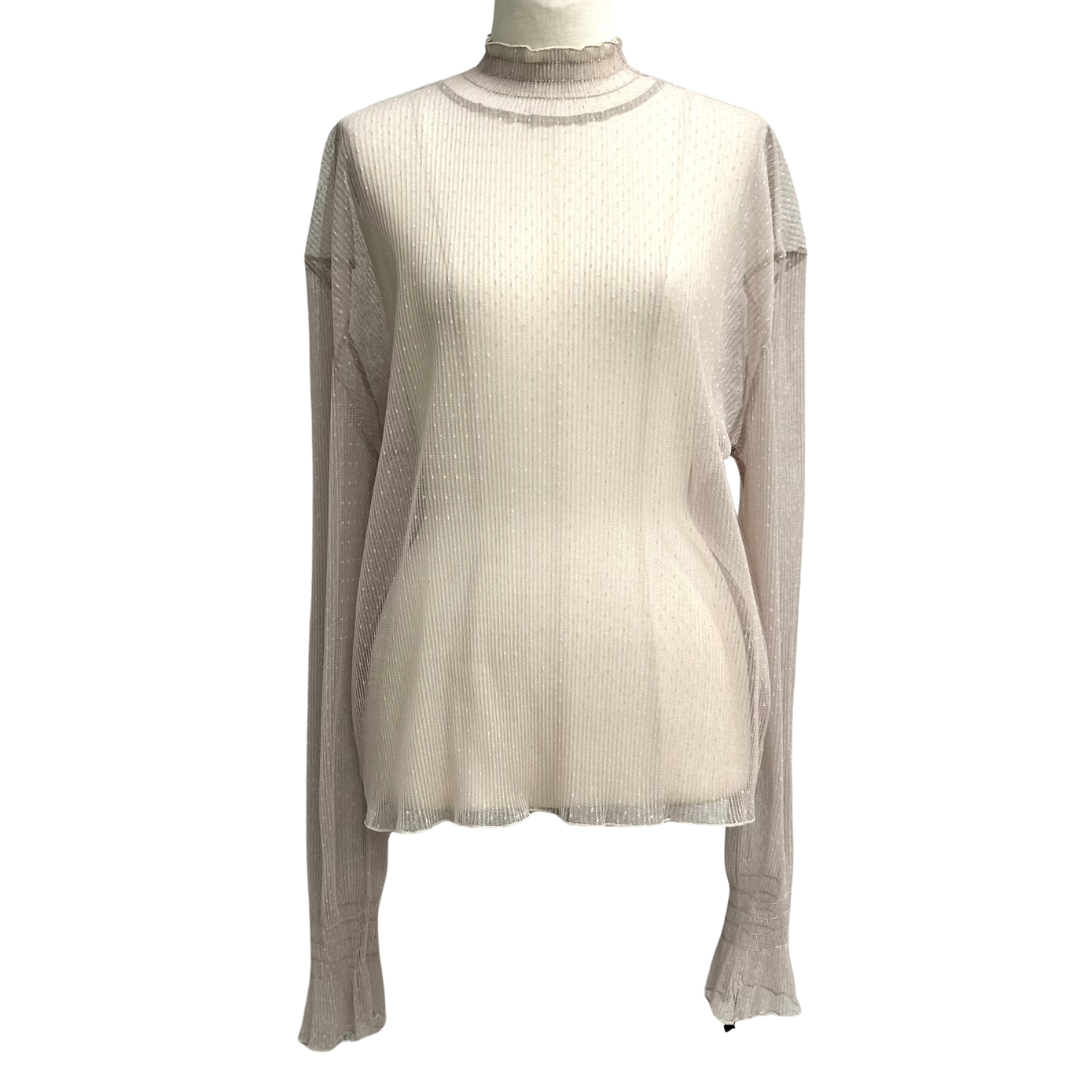 シースルーギャザードットトップス -ベージュ- ※3/19〜25迄に順次発送予定