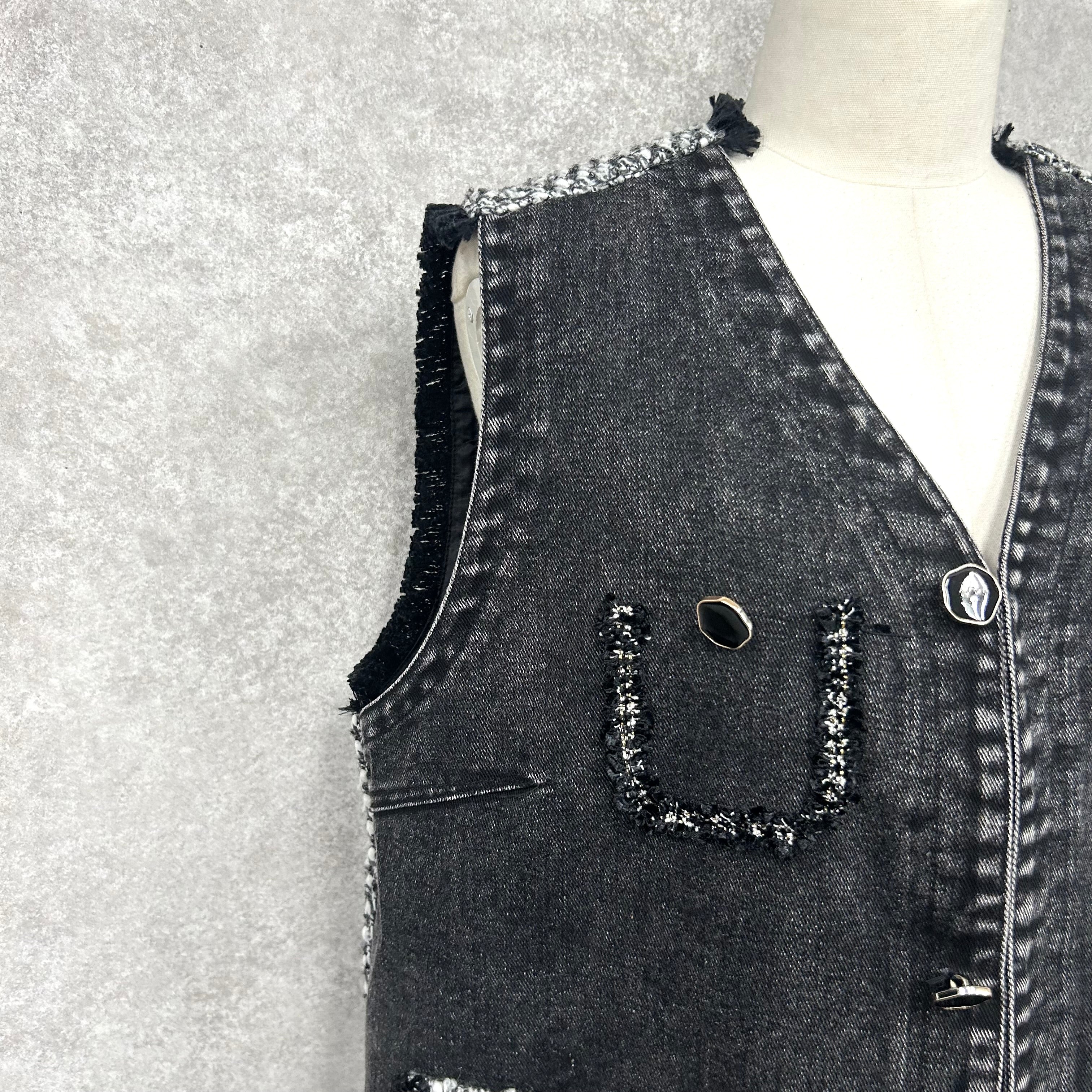 【予約】デニムツイードベスト -ブラック×グレー- ※ハンガー納品 ※1月上旬〜中旬頃より順次発送予定