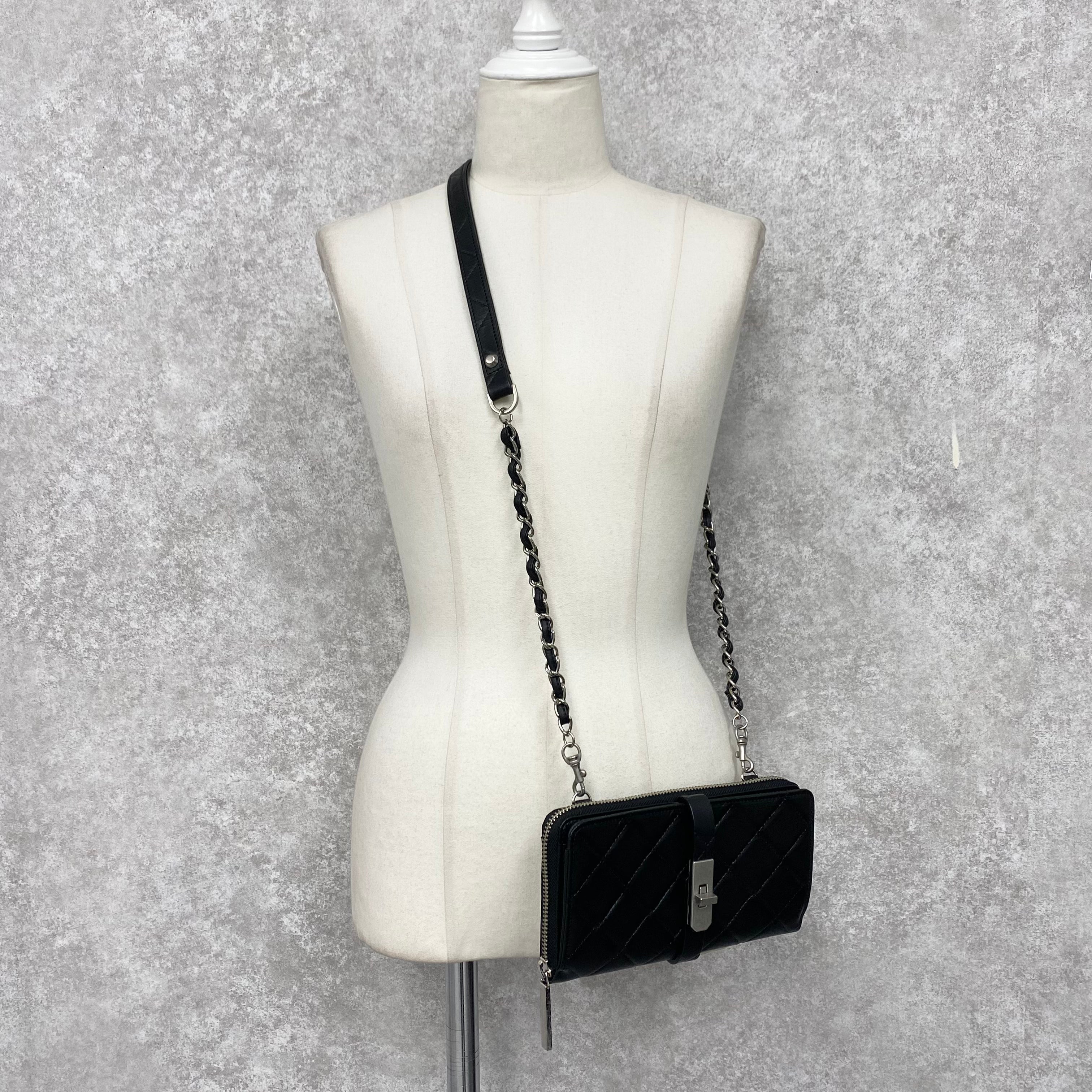 【M.U.L.】チェーンショルダー ラウンドロングウォレット オイルレザー/キルティング型押し -ブラック- ※12/9〜16より順次発送