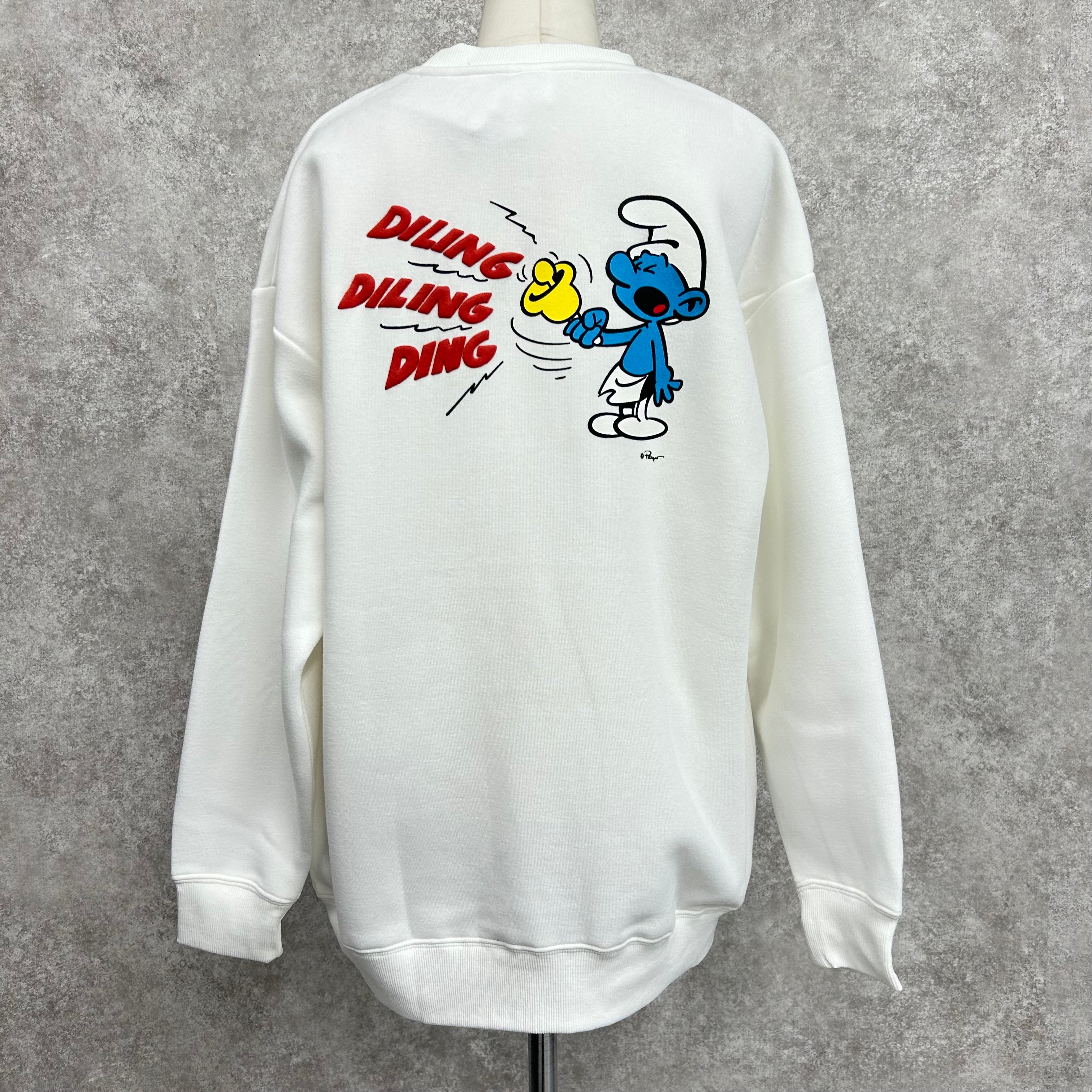 バックプリントリンリンベルスマーフ 裏起毛トレーナー -ホワイト- ※3/12〜3/18頃より順次発送予定