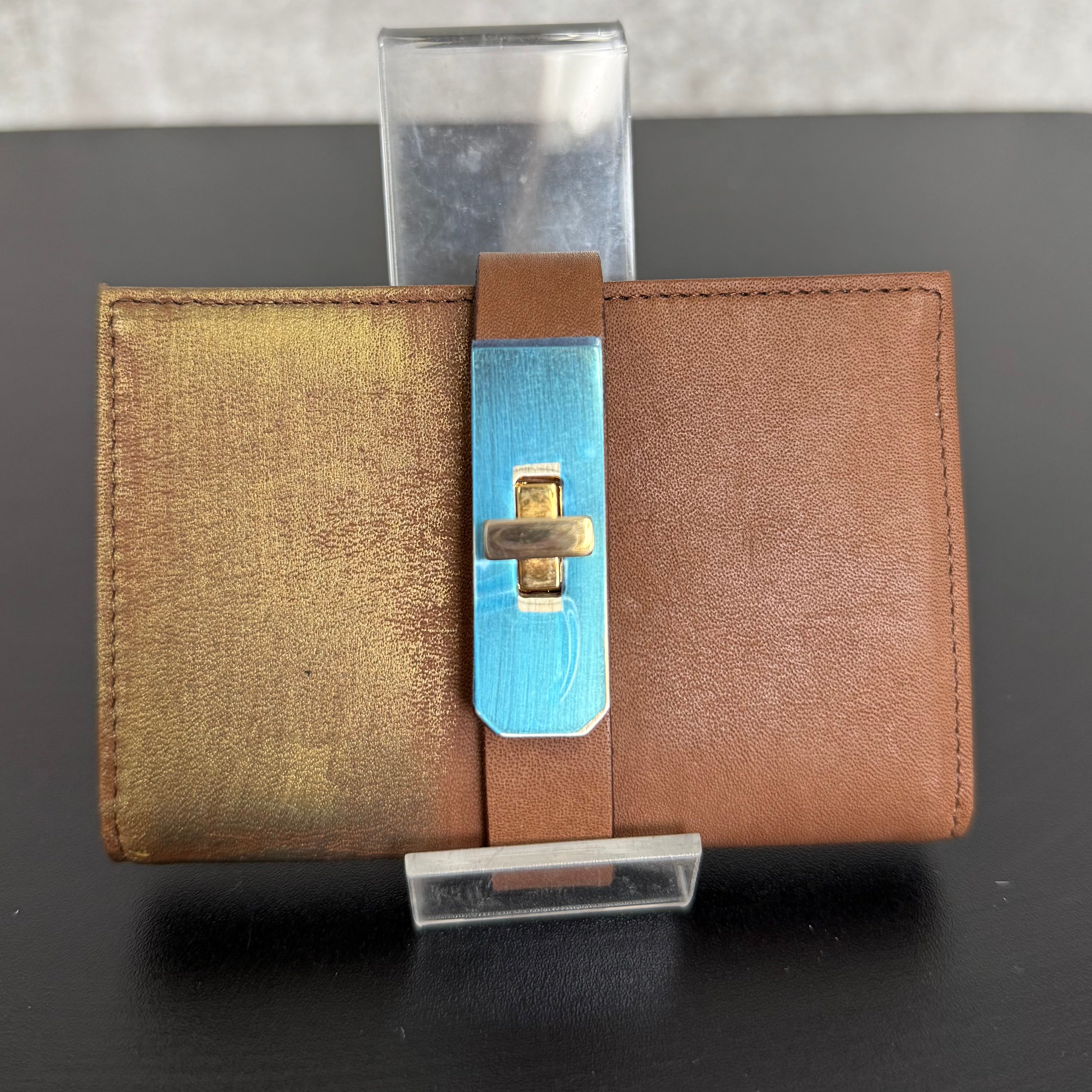 【MUL123】カードケース ‐ブラウン‐ オイルレザー ゴールド金具 ゴールドライン入り ※7/2〜7/12より事務所から順次発送予定