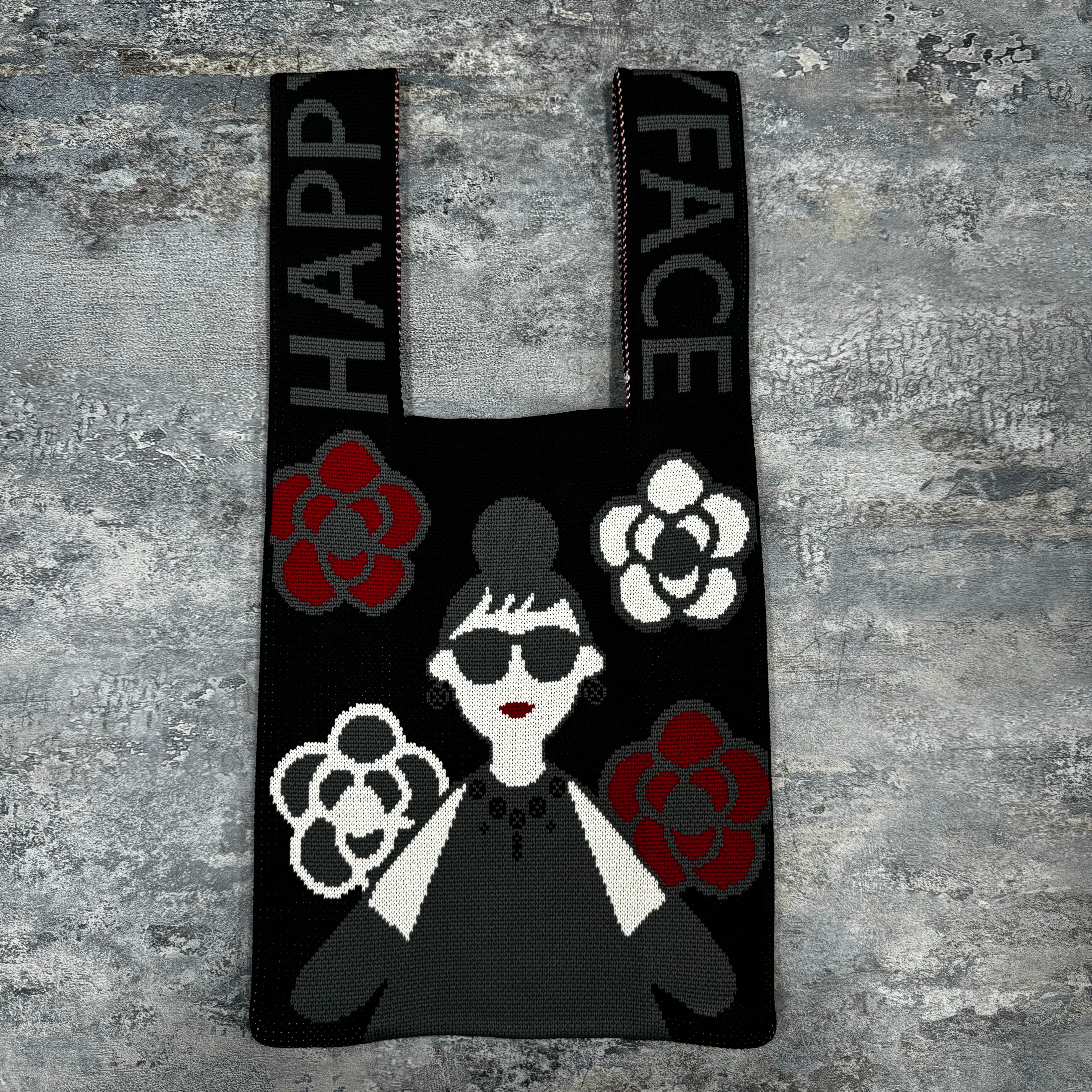 【HAPPYFACE】エマニットバッグ ミニ 新ロゴとアイコン -ブラック- ※7/30〜8/5迄に順次発送予定