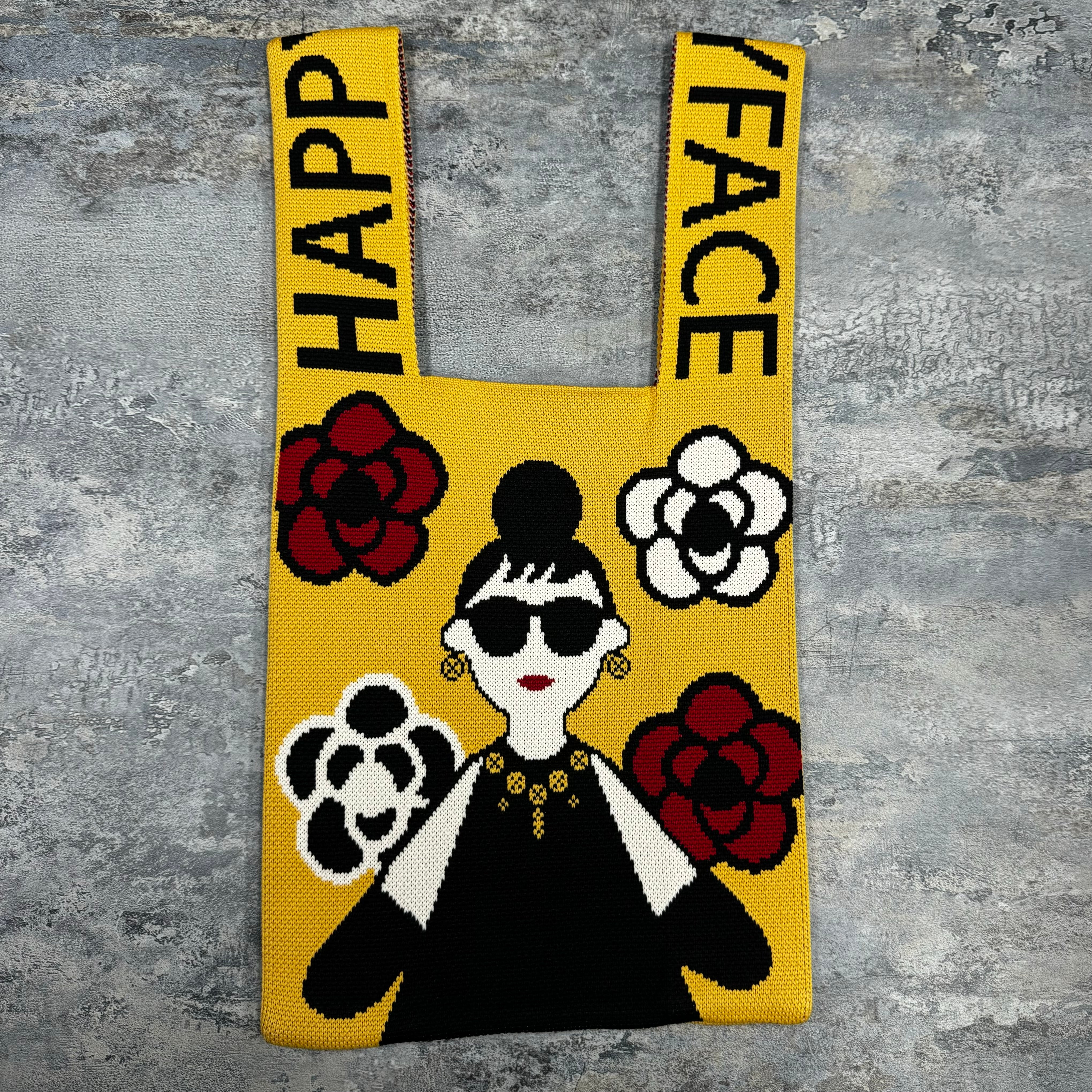 【HAPPYFACE】エマニットバッグ ミニ 新ロゴとアイコン -イエロー- ※7/30〜8/5迄に順次発送予定