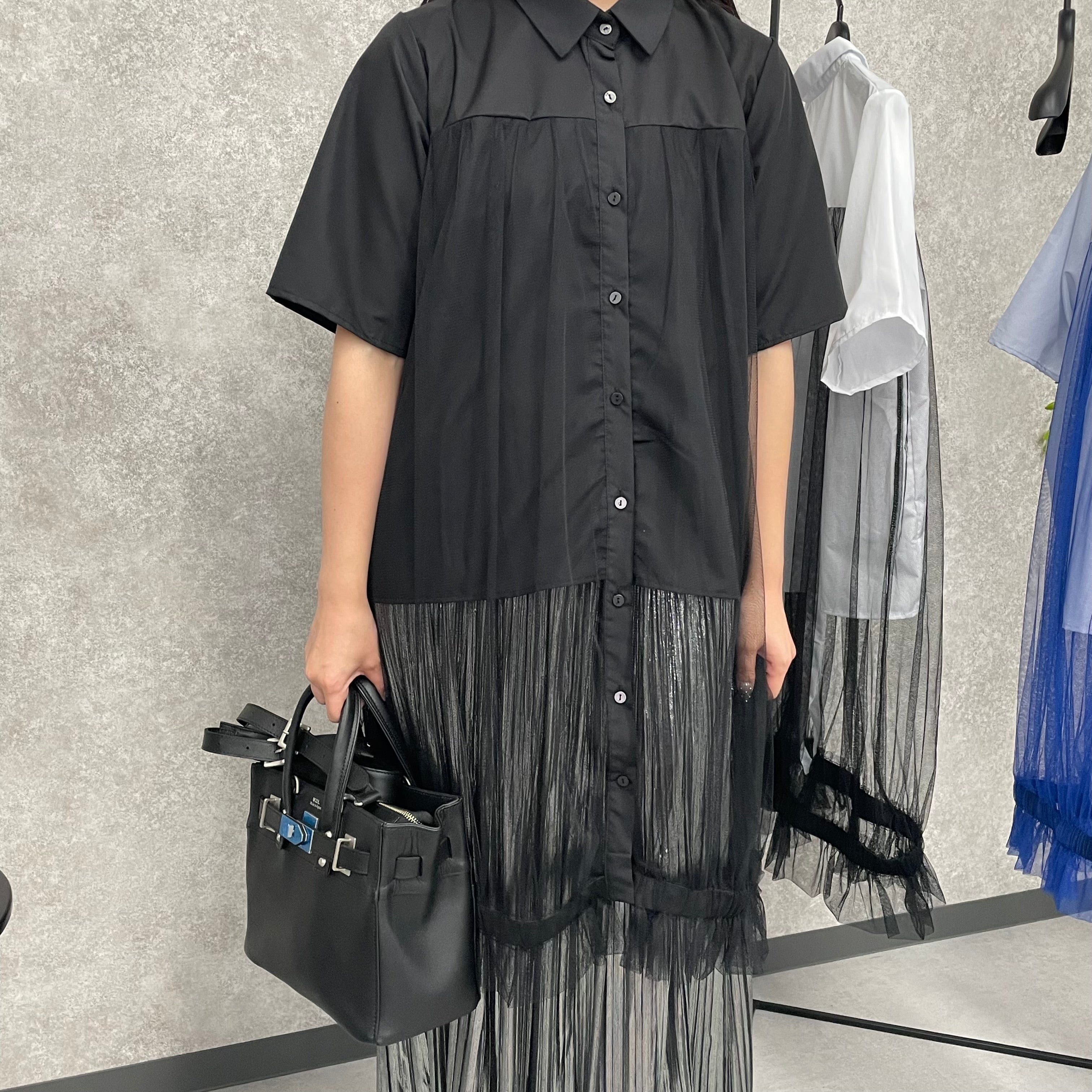 チュール切り替えシャツ ブラック ※6/18-24より順次発送