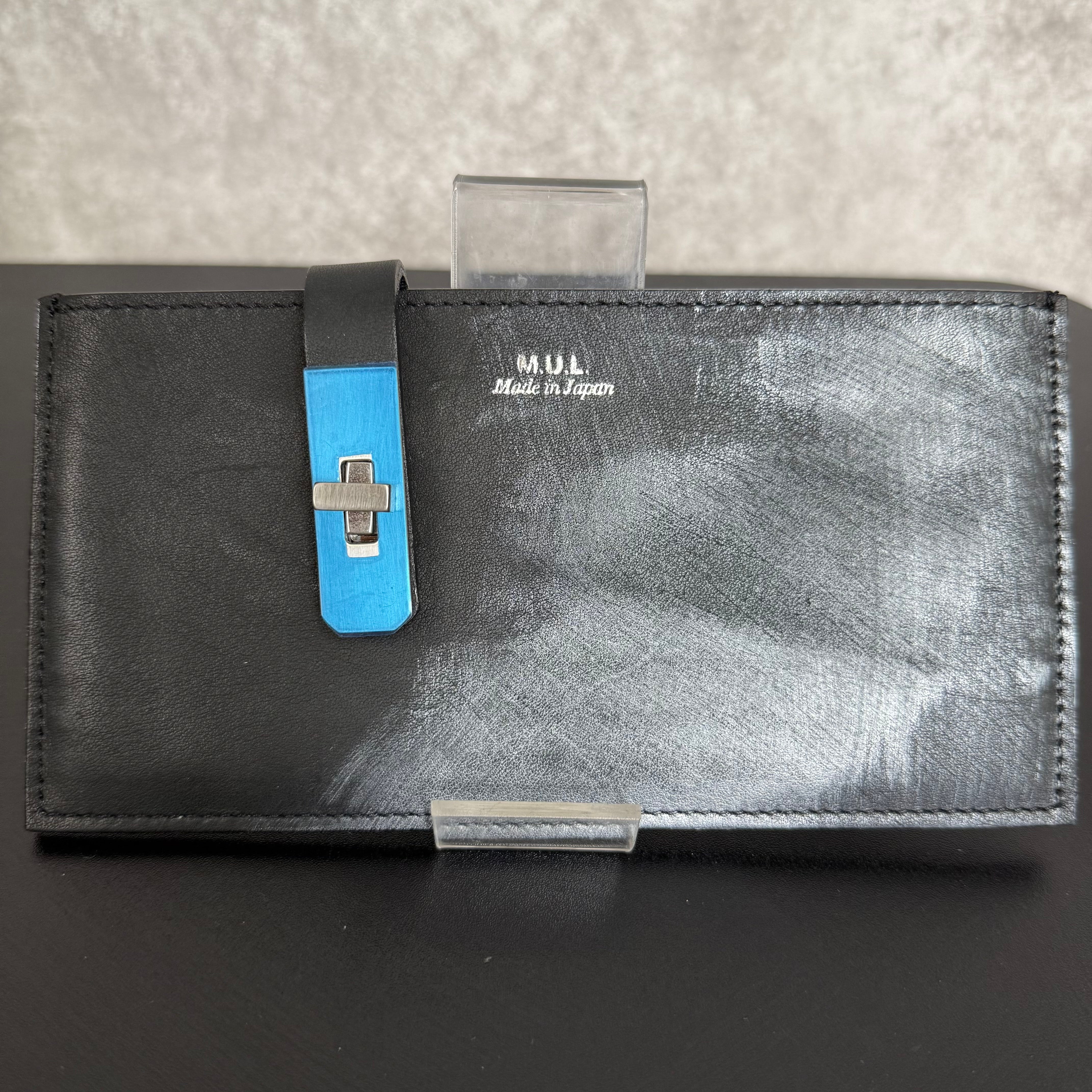 【MUL027】フラットロングウォレット ‐ブラック‐ オイルレザ― シルバー金具 シルバーライン入り ※7/2〜7/12より事務所から順次発送予定