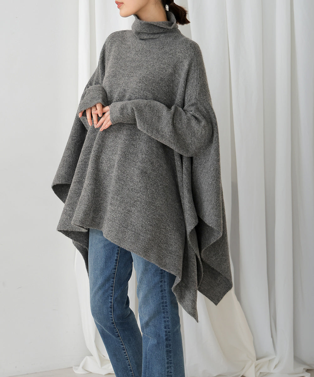 【開始5分セール🉐】【Bou Jeloud】フレアポンチョニット チャコール ※8/20~26より順次発送予定