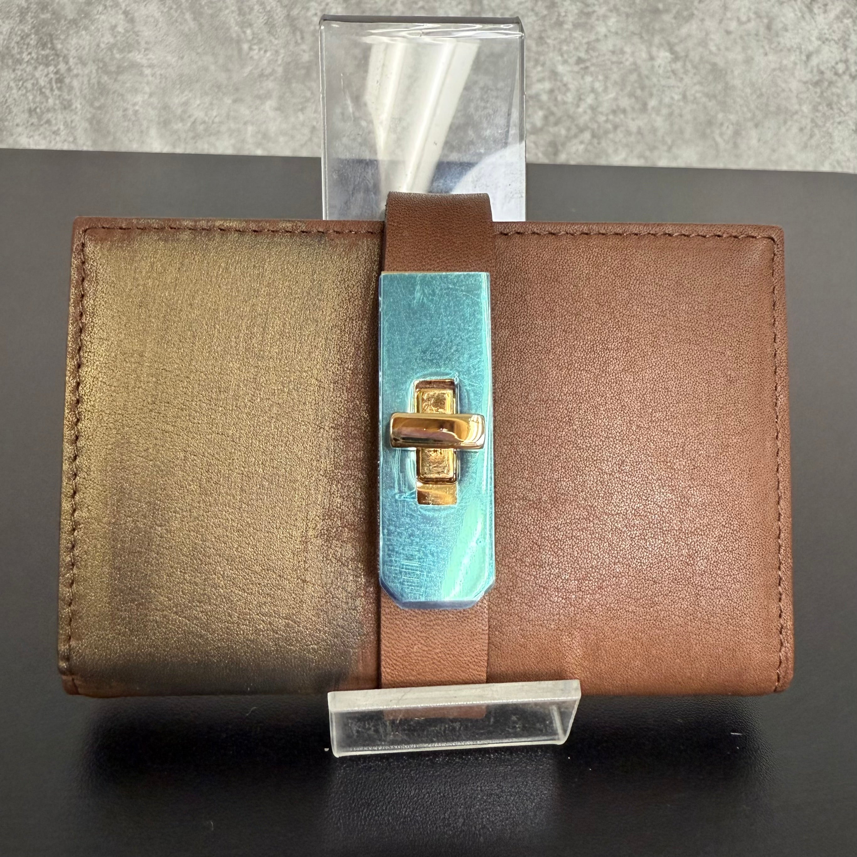 【MUL123】カードケース ‐ブラウン‐ オイルレザー 削りゴールド金具 ゴールドライン入り ※7/2〜7/12より事務所から順次発送予定