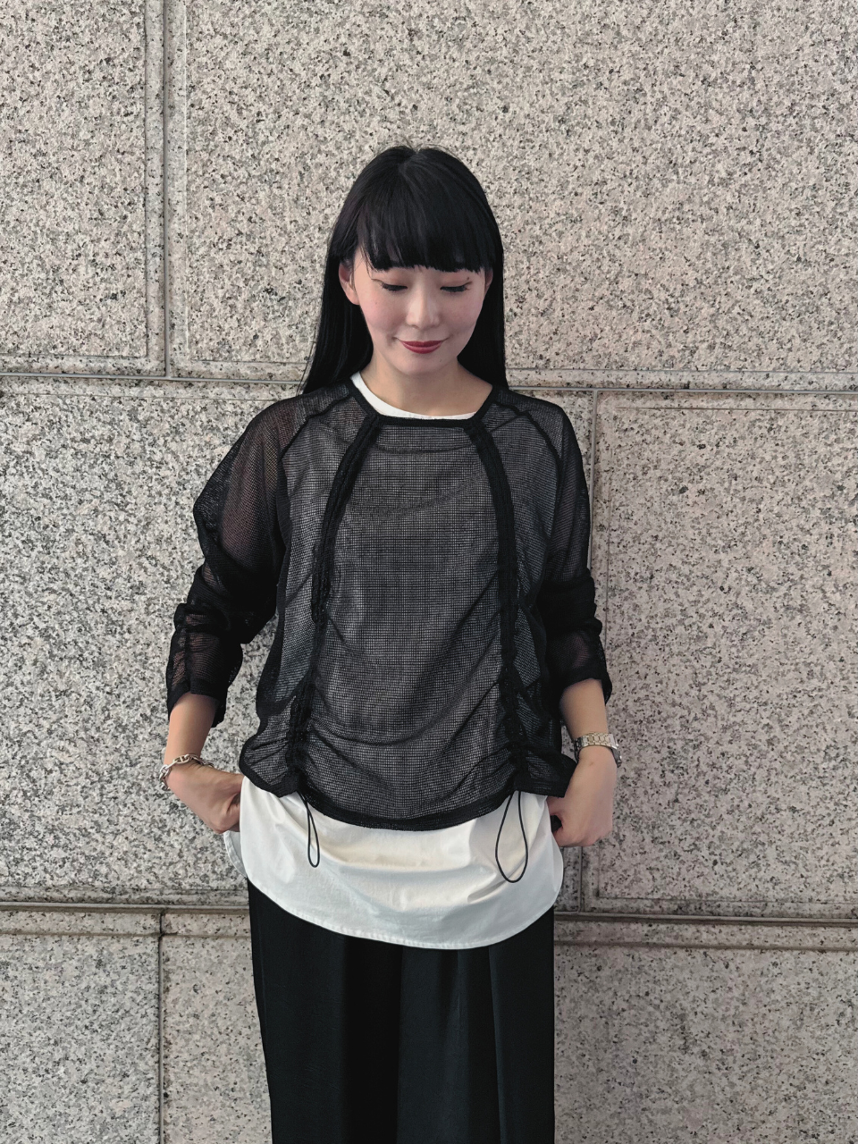 【ASYMM】TWIST LINE MESH TOPS -black- ※8/6〜12迄に順次発送予定