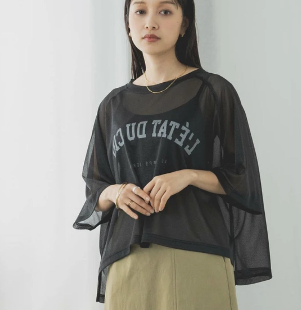 シアーカットソー カレッジロゴTシャツ -ブラック‐ ※7/23〜29順次発送予定