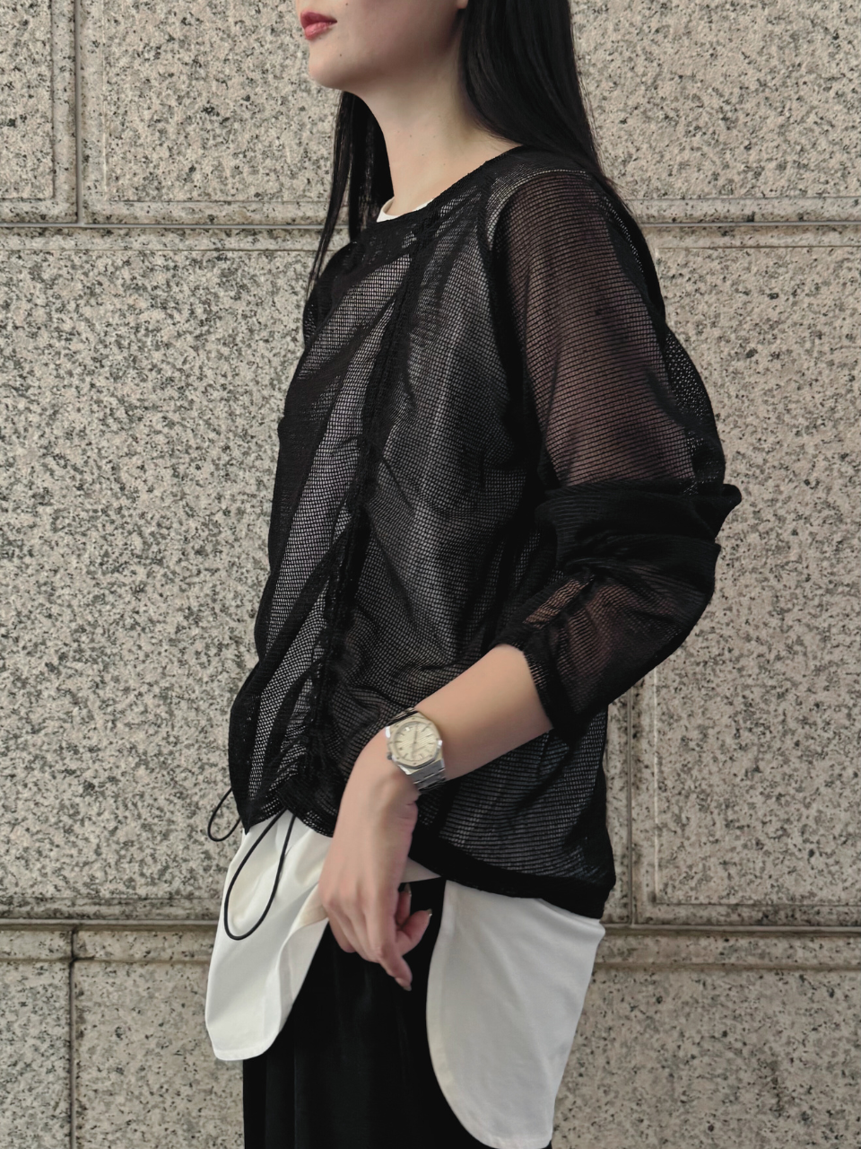 【ASYMM】TWIST LINE MESH TOPS -black- ※8/6〜12迄に順次発送予定